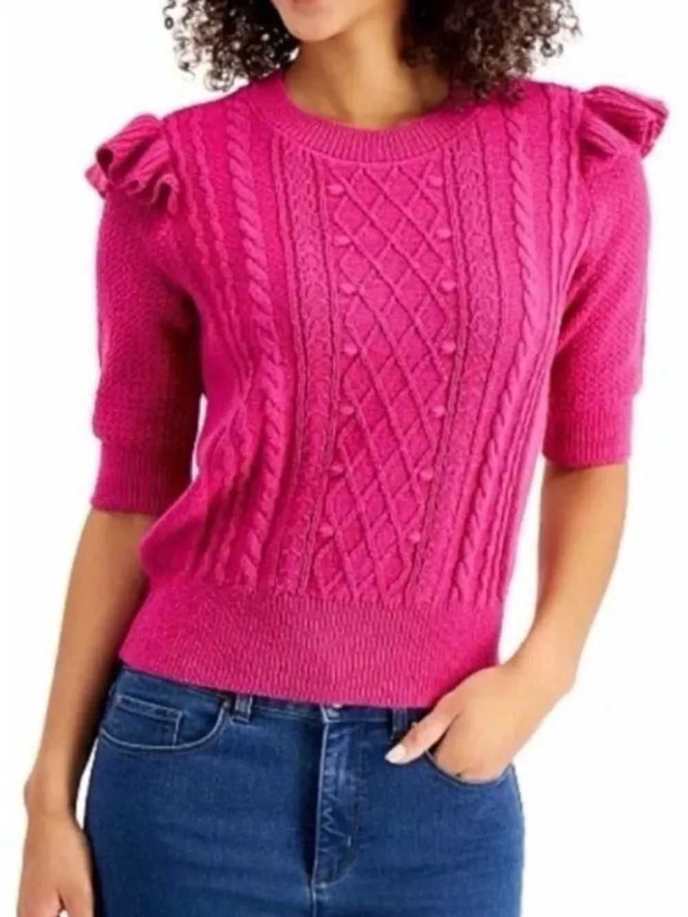 Charter Club Ruffle-Trim Cable-Knit Top - Picture 4 of 4